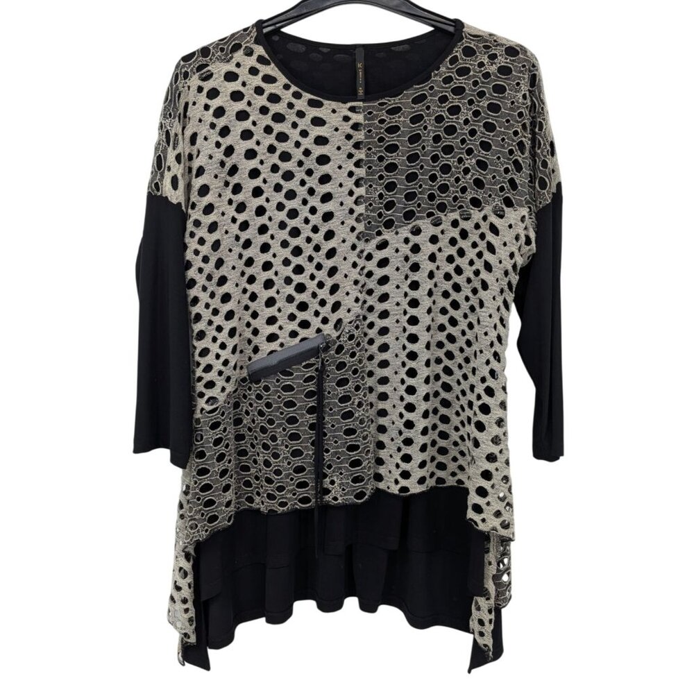 IC By Berek Asymmetrical Mesh Tunic Top Layered Burnout Artsy Lagen USA Size XL
